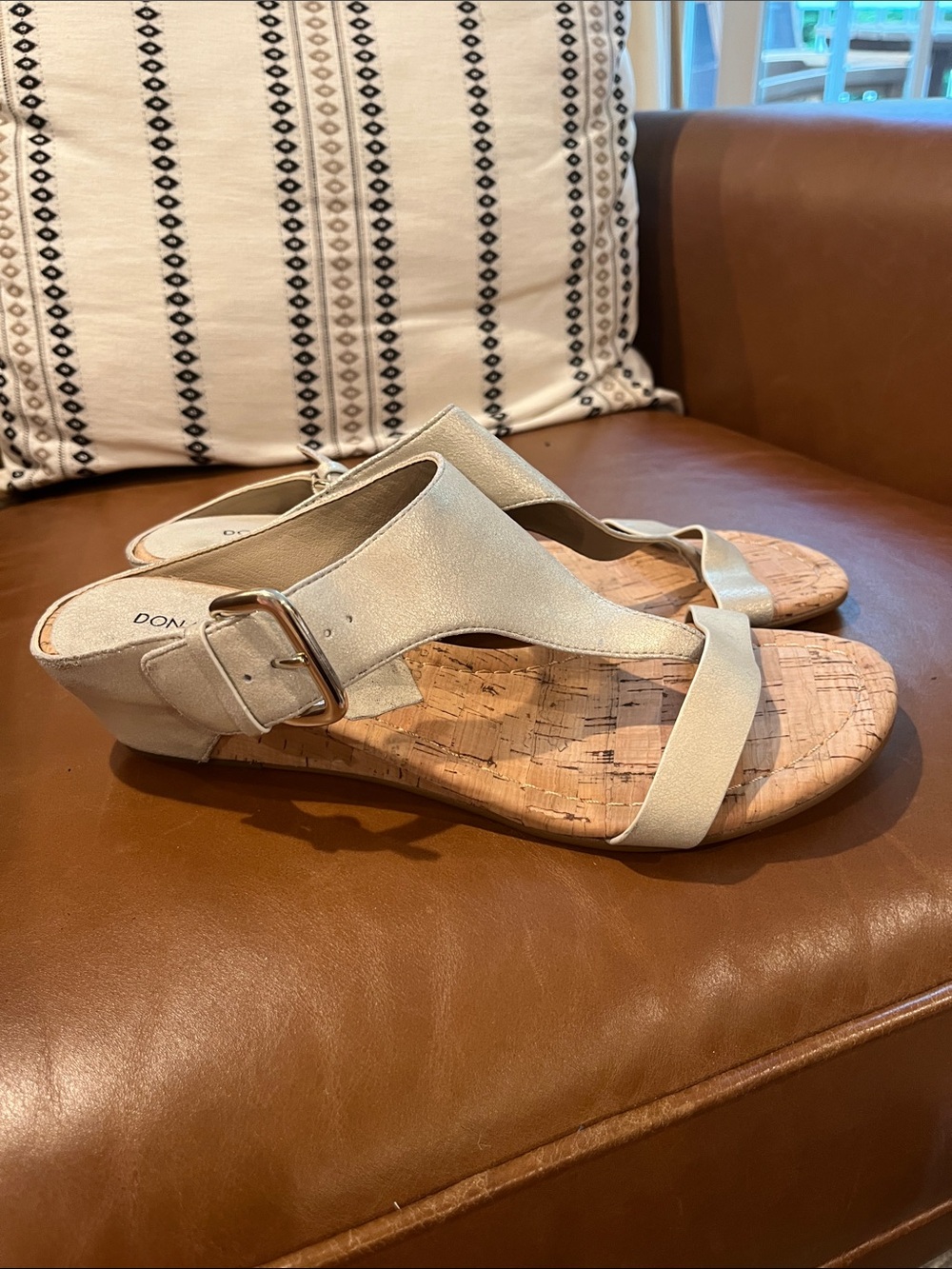 Donald J. Pliner Light Beige Cork Wedge Thong Sandals